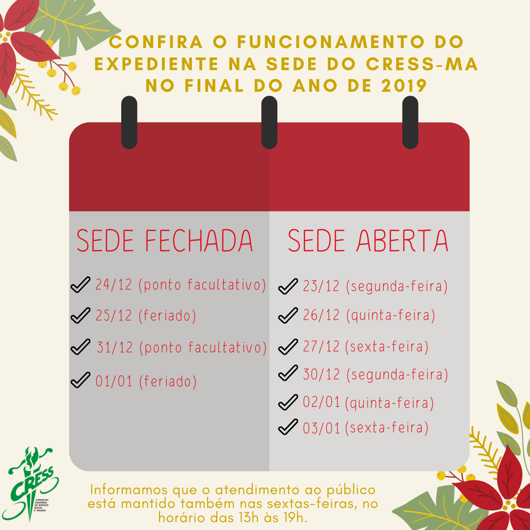 Funcionamento do final do ano no CRESS-MA