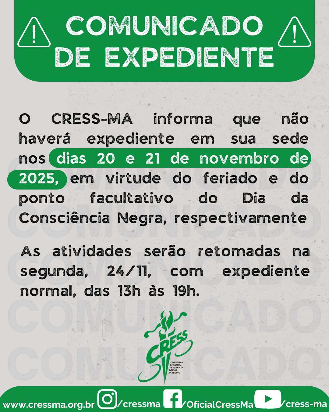 Comunicado de expediente - Consciência Negra